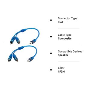 OUHL RCA Y Adapter Connector 1 Female to 2 Male, Car Audio RCA Splitter Adapter Cable, Blue (2 Pack)