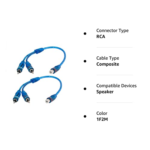 OUHL RCA Y Adapter Connector 1 Female to 2 Male, Car Audio RCA Splitter Adapter Cable, Blue (2 Pack)