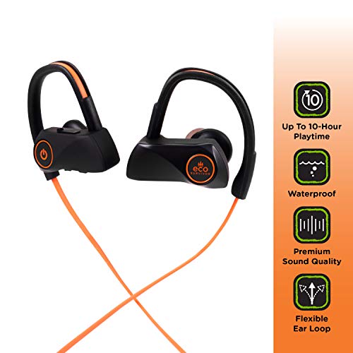 Eco Survivor IPX4 Sweat Resistant Earbuds with Mic, in-Line Controller, Flexible Ear Loops, 3 Silicone Gel Cushions, Premium Sound Quality, Great in-Ear Headphones, Outdoors, 43682