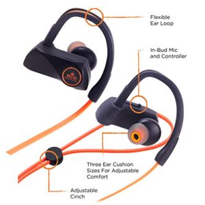 Eco Survivor IPX4 Sweat Resistant Earbuds with Mic, in-Line Controller, Flexible Ear Loops, 3 Silicone Gel Cushions, Premium Sound Quality, Great in-Ear Headphones, Outdoors, 43682