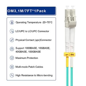 FLYPROFiber Fiber Patch Cable 1M/3ft OM3, LC to LC Fiber Optic Cable Cord LSZH 10GB Multimode Duplex 50/125um, Length Options: 0.2m-200m