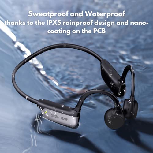 Open Ear Waterproof Bone Conduction Headphones with Bluetooth, Microphone, Voice Control, Ideal for Outdoor Sports, Lightweight Titanium Band, Up to 8H Play, Cable and Ear Plugs Included