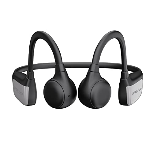 Open Ear Waterproof Bone Conduction Headphones with Bluetooth, Microphone, Voice Control, Ideal for Outdoor Sports, Lightweight Titanium Band, Up to 8H Play, Cable and Ear Plugs Included