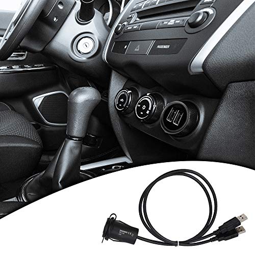 2 Ports Dual USB 2.0 Male to Female AUX Flush Mount, DAMAVO YM1240 Car Mount Extension Cable with Buckle for Car Truck Boat Motorcycle Dashboard Panel