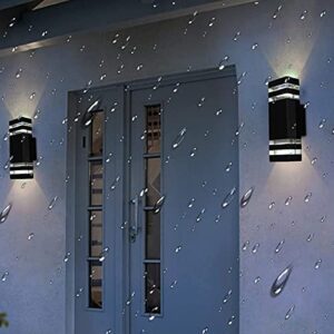 ALDEPO Wall Lamp 2 Pack Outdoor Aluminum Up/Down Outside Wall Light E26 Exterior Wall Sconce IP65 Waterproof Black Garden Lights with Light Sensitive Senso for Patio Terrace Garden Pathway Porch Post