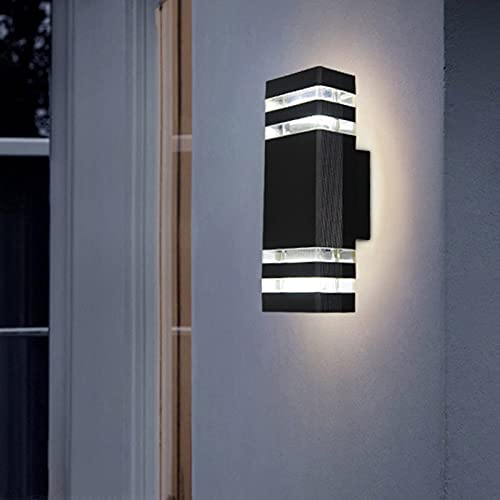 ALDEPO Wall Lamp 2 Pack Outdoor Aluminum Up/Down Outside Wall Light E26 Exterior Wall Sconce IP65 Waterproof Black Garden Lights with Light Sensitive Senso for Patio Terrace Garden Pathway Porch Post