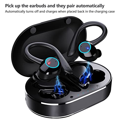 Wireless Earbuds, Q23 PRO Bluetooth 5.1 Sport Waterproof Earphones with Wireless Charging Case, Stereo Noise Cancelling Earhooks Headset Bulit in Mic, for Sports Travel Work Gym(Black)