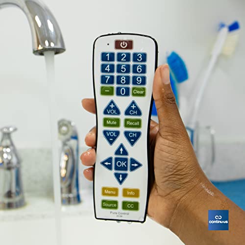 Universal Water-Resistant Television Remote | PC101 EasyClean Big Button, Smart, Learning TV Remote Control Universal - Wipe Clean Easily, Perfect for Home Use.
