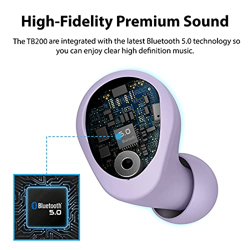 iLuv TB200 Purple True Wireless Earbuds Cordless in-Ear Bluetooth 5.0 with Hands-Free Call Microphone, IPX6 Waterproof Protection, High-Fidelity Sound; Includes Compact Charging Case & 4 Ear Tips