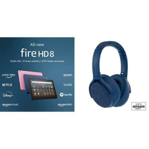 tablet bundle: includes all-new amazon fire hd 8 tablet, 8” hd display, 32 gb (denim) & made for amazon active noise cancelling bluetooth headphones (blue)