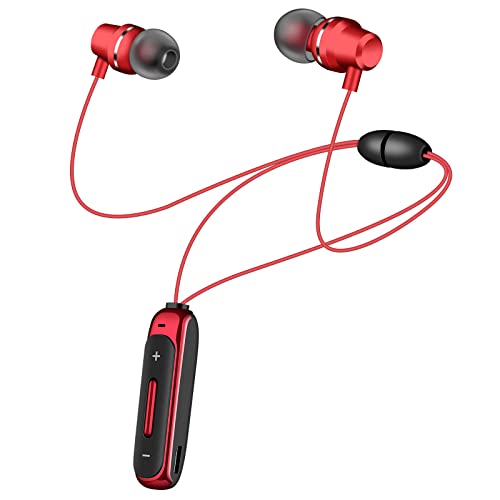 Vofolen Bluetooth Headphones Earbuds,Magnetic Wired Earbuds Bluetooth,Lightweight Bluetooth Sports Earbuds with Power Display,Deep Pass Headphones with Mic for Workout Running Jogging Work,Red