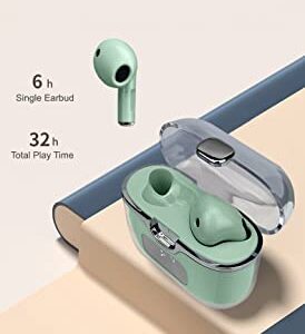 Acuvar in-Ear Wireless Bluetooth 5.2 Headphones, Earbuds IPX7 Waterproof with Microphone Rechargeable USB C Case LCD Display for Smartphones Android iOS (Green)