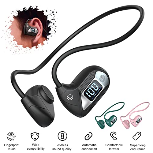 pstuiky Earless Conduction 20 Hours Ultra-Long Endurance Wireless Bluetooth Sports Neck T-ouch and Button Design Waterproof Headset 2023 (Black)