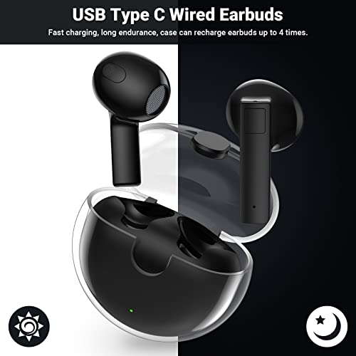 TITACUTE Wireless Earbud Bluetooth Headphone Clear in-Ear Earphone for iPhone 14 13 Pro Max 12 11 XR 8 Galaxy Z Flip Fold 4 3 Samsung S23 S22 S21 S20 A53 A14 Pixel 6 7 6a Noise Canceling USB C Headset