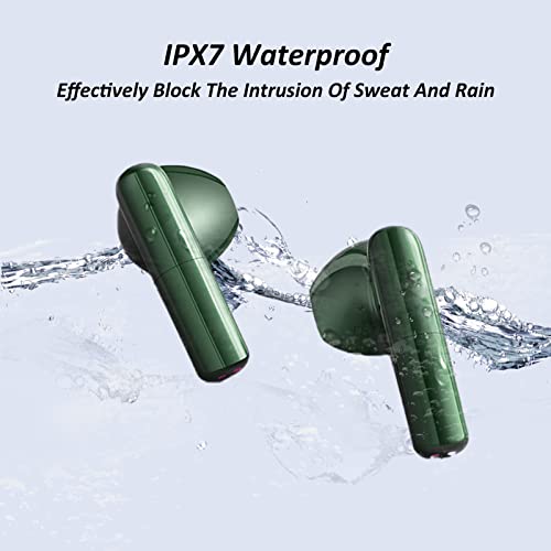 True Wireless Earbuds, in-Ear Bluetooth Headphones, USB-C Charging Case - Touch Control with Built-in Microphone, IPX7 Waterproof and Noise Cancelling Earphones (Green)