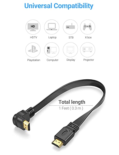 URWOOW Flat Slim High Speed HDMI Male to Male Extension Cable 270 Degree Right Angle (1 Feet) Adapter Converter Cable