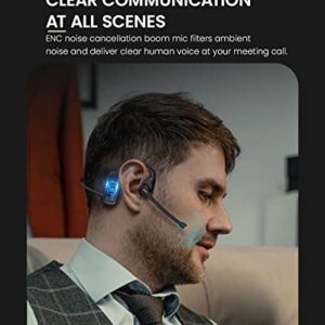 Bone Conduction Headphones with Mic Open Ear Headphones Wireless Bluetooth Ear Bone Head Phones Earphones with Microphone Waterproof Headset for Office, Work, Running, Driving, Sports, Truck Drivers