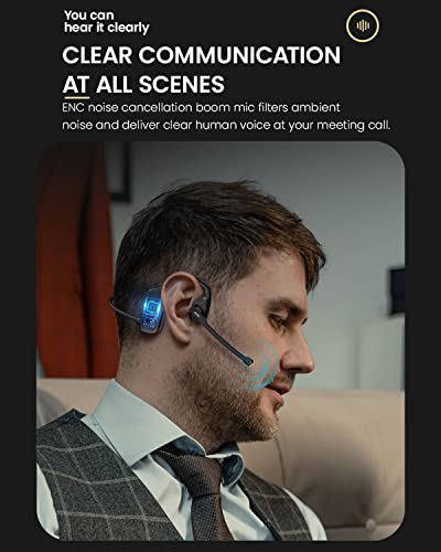 Bone Conduction Headphones with Mic Open Ear Headphones Wireless Bluetooth Ear Bone Head Phones Earphones with Microphone Waterproof Headset for Office, Work, Running, Driving, Sports, Truck Drivers