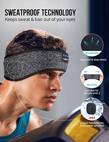 MUSICOZY Sleep Headphones Bluetooth 5.2 Sports Headband, Wireless Music Sleeping Headband Headphones IPX6 Waterproof Earbuds for Side Sleepers Workout Running Insomnia Travel Yoga, Pack of 2