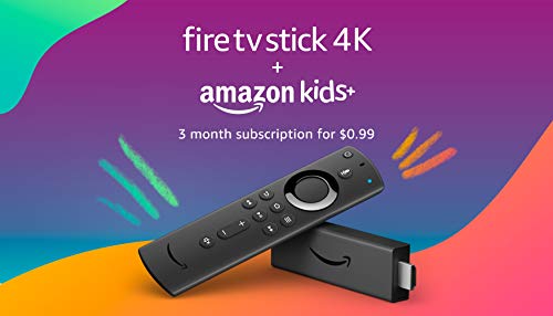 Fire TV Stick 4K with Alexa Voice Remote (includes TV controls) and 3 months of Amazon Kids+ (with auto-renewal)