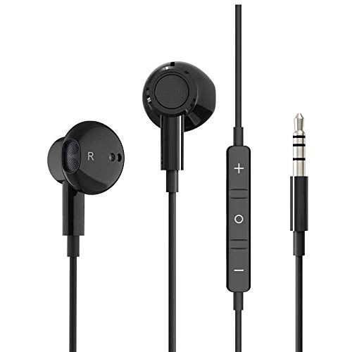 Wired Earbuds Noise Isolating in-Ear Headphones Earphones with Mic Volume Control 3.5mm Plug for Sports Workout Compatible with iPhone Android Samsung Galaxy Moto Cell Phones Laptops Computer (Black)