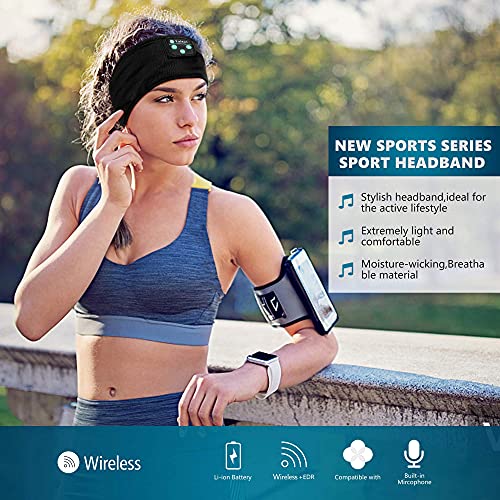 Fulext Sleep Headphones Wireless, Upgrade Wireless Sports Headband Headphones with Ultra-Thin HD Stereo Speakers Long Time Play for Side Sleepers Running Yoga Travel, Gifts for Men Women