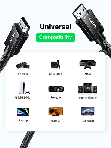 UGREEN 8K HDMI 2.1 Cable Certified 6.6FT Ultra High Speed HDMI Cord 4K 120Hz 48Gbps HDCP 2.2&2.3 eARC HDR Dolby Compatible for PS5 Xbox Series X Nintendo Switch Roku TV Laptop Monitor