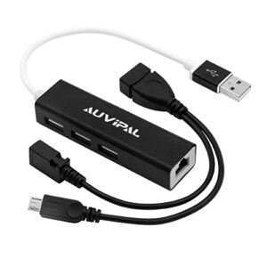 auvipal lan ethernet adapter with 3 ports usb otg hub for fire stick, chromecast, google home mini, raspberry pi zero – powered micro usb otg cable included