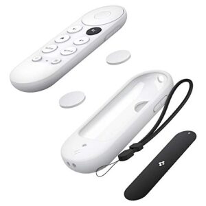 spigen silicone fit designed for chromecast with google tv voice remote case cover (metal plate and magnetic included) – white