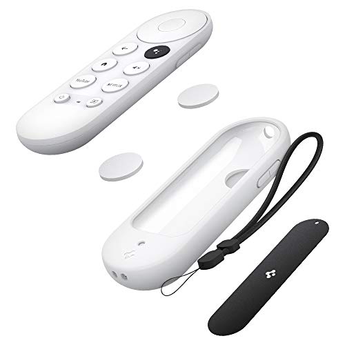 Spigen Silicone Fit Designed for Chromecast with Google TV Voice Remote Case Cover (Metal Plate and Magnetic Included) - White