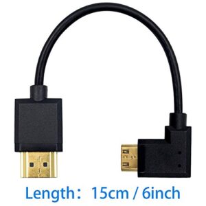 Duttek Mini HDMI to Standard HDMI Cable, HDMI to Mini HDMI Cable, Ultra-Thin Left Angled 90 Degree Mini HDMI Male to HDMI Male Cable Support 4K Ultra HD, 1080p, 3D(HDMI 2.0) (15cm/6 inch)