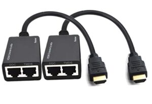 hdmi extender over cat5e/6, rj45 ethernet splitter to hdmi 2 ports network adapter 2 pack, support 1080p up to 30m/98ft video and audio for hdtv hdpc ps4 stb