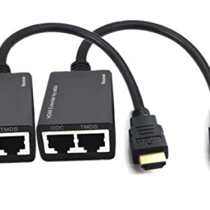 HDMI Extender Over Cat5e/6, RJ45 Ethernet Splitter to HDMI 2 Ports Network Adapter 2 Pack, Support 1080p UP to 30m/98ft Video and Audio for HDTV HDPC PS4 STB