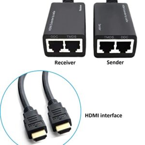 HDMI Extender Over Cat5e/6, RJ45 Ethernet Splitter to HDMI 2 Ports Network Adapter 2 Pack, Support 1080p UP to 30m/98ft Video and Audio for HDTV HDPC PS4 STB