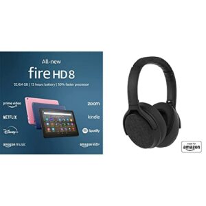 tablet bundle: includes all-new amazon fire hd 8 tablet, 8” hd display, 32 gb (black) & made for amazon active noise cancelling bluetooth headphones (black)