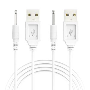 bicmice usb dc charging cable 2.5mm dc charger cord 2.7ft replacement for massager-2 pack(white)