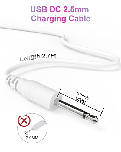 Bicmice USB DC Charging Cable 2.5mm DC Charger Cord 2.7Ft Replacement for Massager-2 Pack(White)