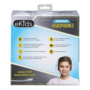 eKids Kids Bluetooth Headphones, Wireless Headphones with Microphone Includes Aux Cord, Volume Reduced Kids Foldable Headphones for School, Home, or Travel