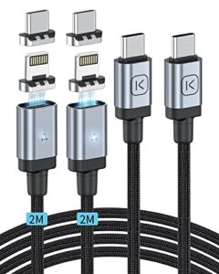 kuulaa usb c to usb c cable,usb c to lightning cable,2 pack 65w fast charge magnetic charging cable,data transfer cable compatible for iphone/samsung/pixel/macbook/ipad air/pro(6ft/6ft)