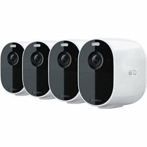 arlo vmc2430-100nar essential spotlight wireless camera (4 pack) 1080p video, color night vision, 2 way audio, direct to wifi no hub needed – white (renewed)