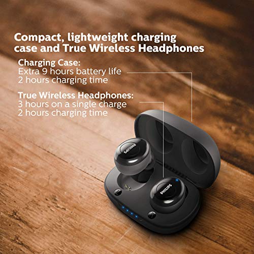 Philips UpBeat UT102 True Wireless in-Ear Earbuds Bluetooth 5.0 Headphone, TWS Stereo with 3+9 Hours Playtime, Multifunction Button + Smart Pairing (TAUT102BK)