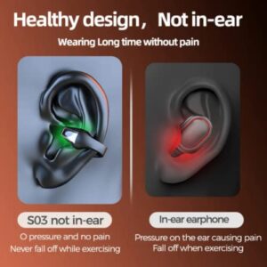 Wireless Ear Clip Bone Conduction Headphones,Wireless Earbuds with Earhooks,HiFi Stereo Surround,with LED Power Display for Gym Running Sports, Outdoor Activities (Black)