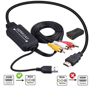 hdmi to rca converter, hdmi to rca cable, 1080p hdmi to av adapter cable supports ntsc for tv stick, roku, chromecast, apple tv, pc, laptop, xbox, hdtv, dvd etc