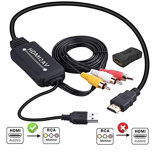 HDMI to RCA Converter, HDMI to RCA Cable, 1080P HDMI to AV Adapter Cable Supports NTSC for TV Stick, Roku, Chromecast, Apple TV, PC, Laptop, Xbox, HDTV, DVD Etc