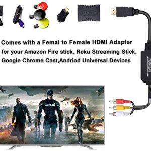 HDMI to RCA Converter, HDMI to RCA Cable, 1080P HDMI to AV Adapter Cable Supports NTSC for TV Stick, Roku, Chromecast, Apple TV, PC, Laptop, Xbox, HDTV, DVD Etc