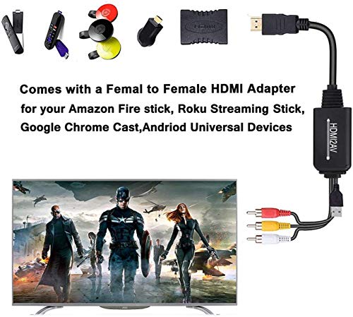 HDMI to RCA Converter, HDMI to RCA Cable, 1080P HDMI to AV Adapter Cable Supports NTSC for TV Stick, Roku, Chromecast, Apple TV, PC, Laptop, Xbox, HDTV, DVD Etc