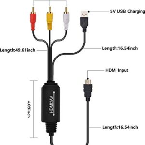 HDMI to RCA Converter, HDMI to RCA Cable, 1080P HDMI to AV Adapter Cable Supports NTSC for TV Stick, Roku, Chromecast, Apple TV, PC, Laptop, Xbox, HDTV, DVD Etc