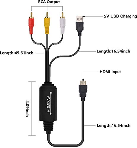 HDMI to RCA Converter, HDMI to RCA Cable, 1080P HDMI to AV Adapter Cable Supports NTSC for TV Stick, Roku, Chromecast, Apple TV, PC, Laptop, Xbox, HDTV, DVD Etc