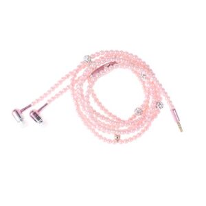 ukcoco in-ear eardphones with mic – in-ear headset with remote and mic hands-free wired pearls chain universal earphone for girls women student (pink)