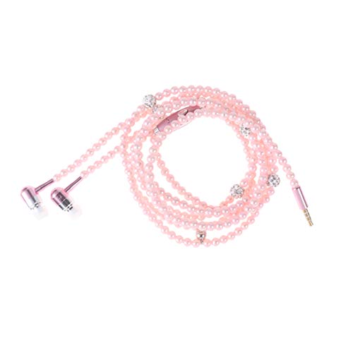 UKCOCO in-Ear Eardphones with Mic - in-Ear Headset with Remote and Mic Hands-Free Wired Pearls Chain Universal Earphone for Girls Women Student (Pink)